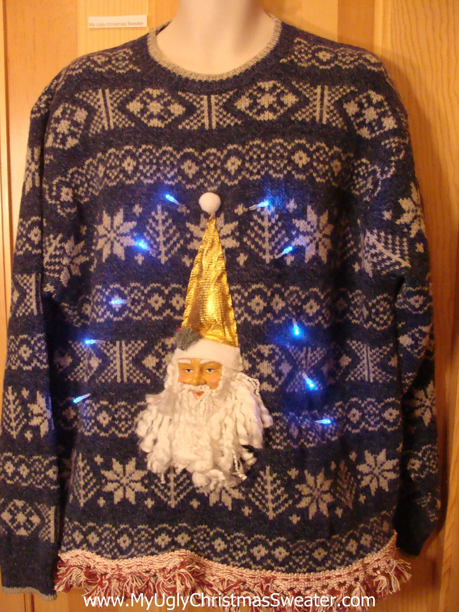 Light Up Nordic Xmas Sweater with 3D Santa and Fringe