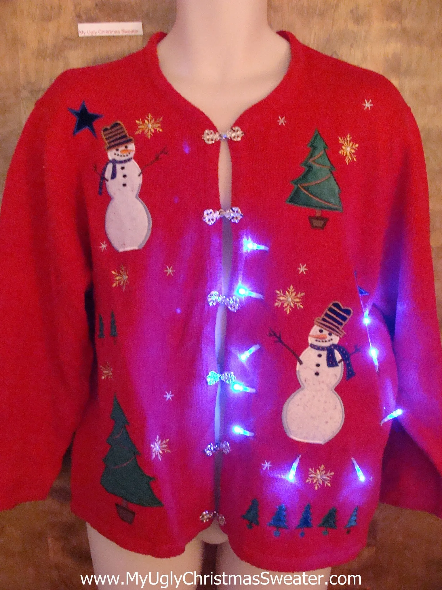 Light Up Snowmen Red Ugly Xmas Sweater