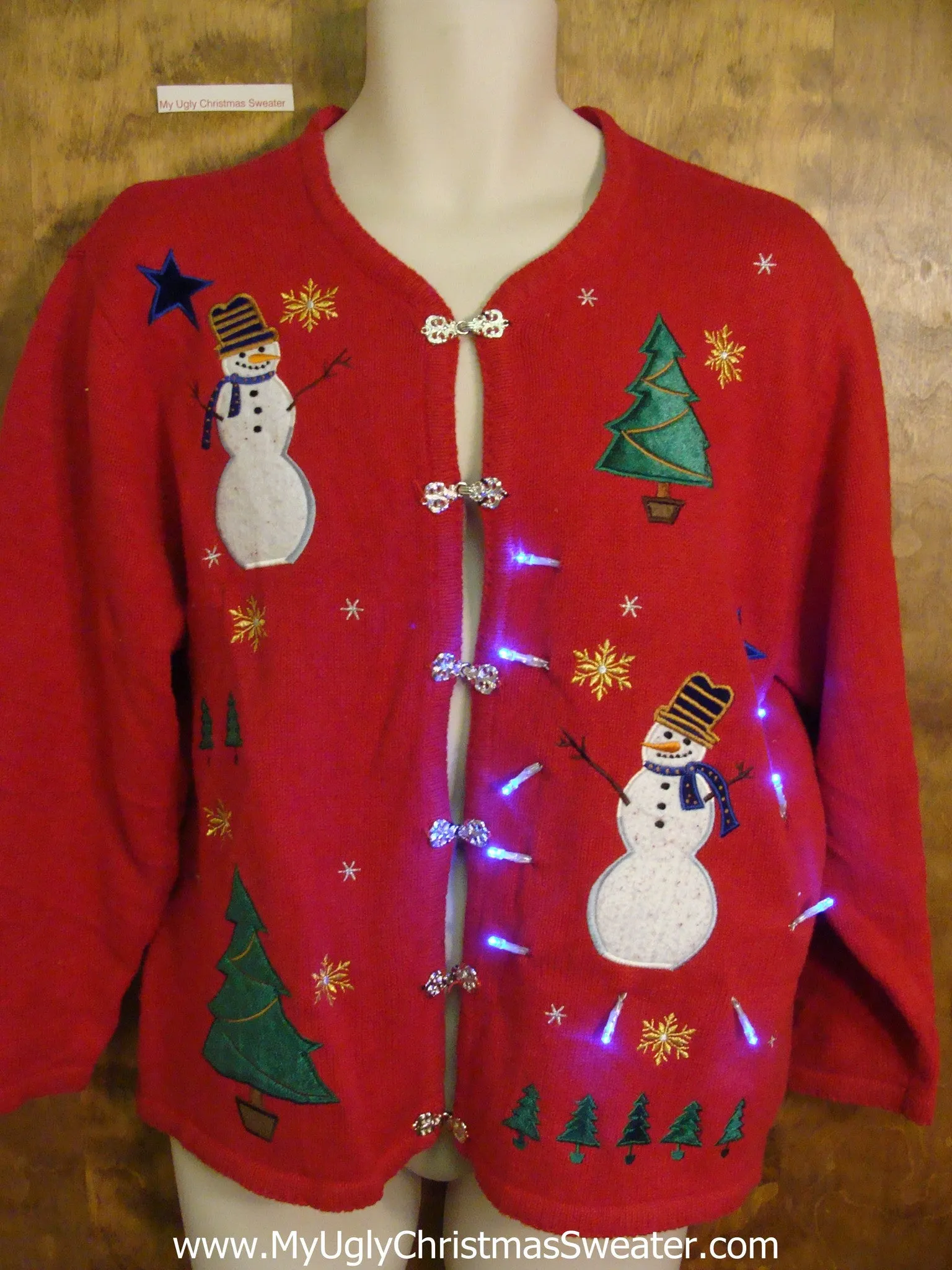 Light Up Snowmen Red Ugly Xmas Sweater