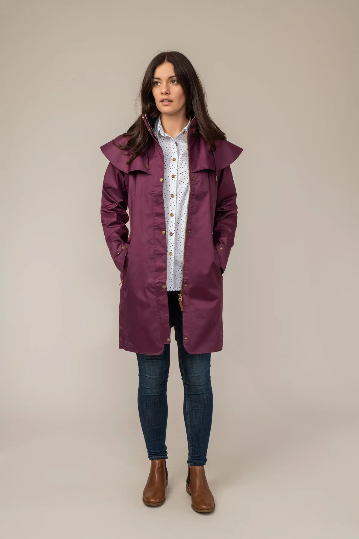 Lighthouse Outrider Waterproof Raincoat Plum  3/4 Length