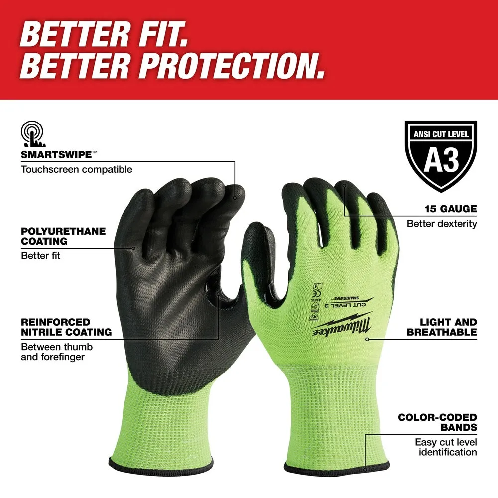 Milwaukee 48-73-8933 High Visibility Cut Level 3 Polyurethane Dipped Safety Gloves - X-Large