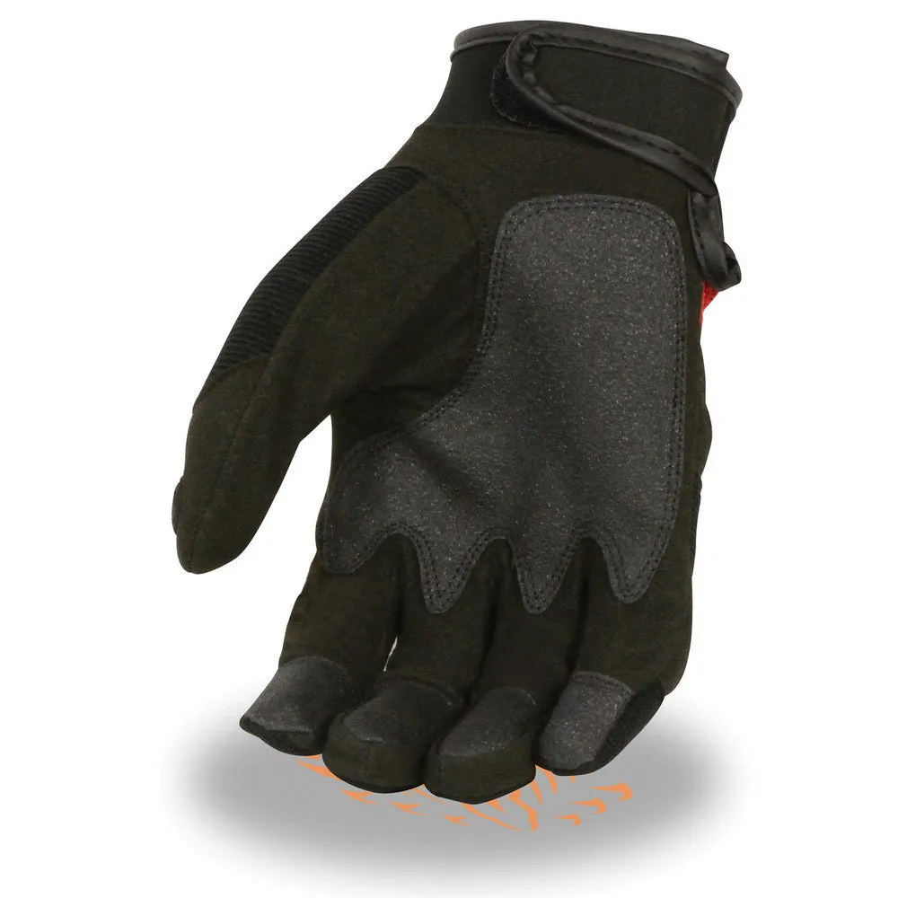 Milwaukee Leather SH76102 Men's Black and Red Textile Mesh Motorcycle Mechanics Hand Gloves W/ Amara Cloth Bottom