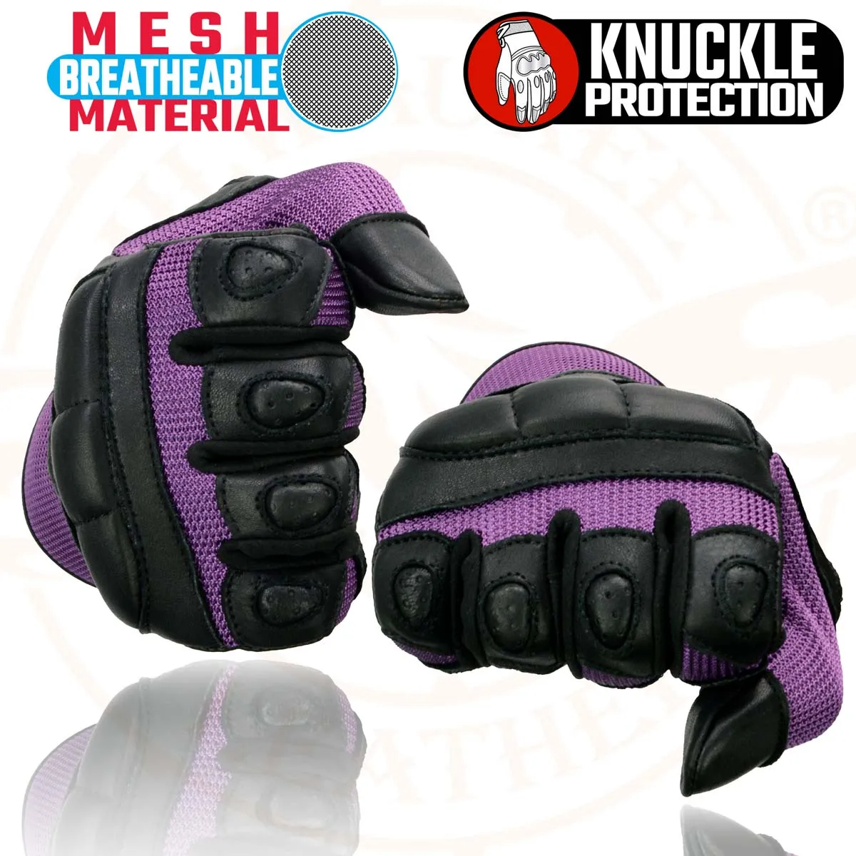 Milwaukee Leather SH802 Women's Black and Purple Leather with Mesh Combo Racing Gloves