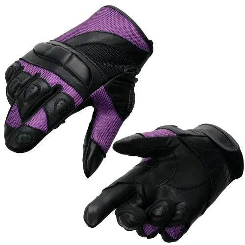 Milwaukee Leather SH802 Women's Black and Purple Leather with Mesh Combo Racing Gloves