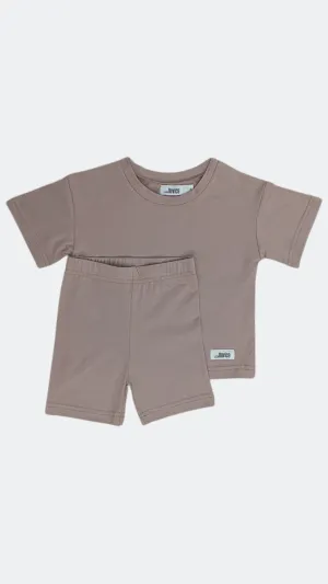 Mocha T-Shirt and Biker Shorts Set