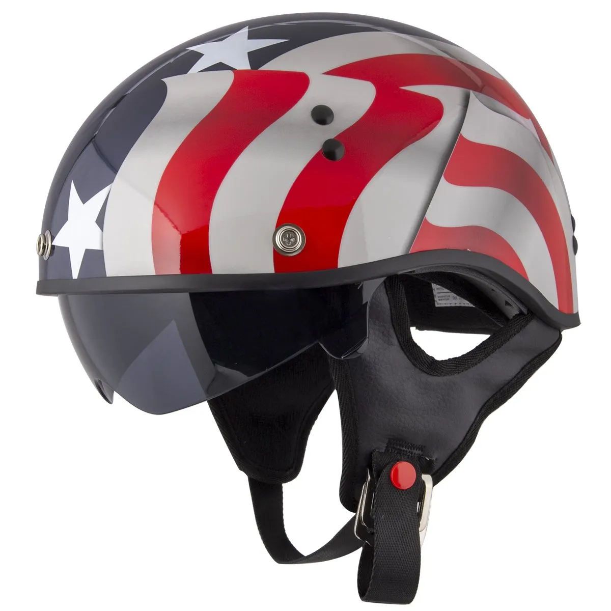 Outlaw T-70 'Blue Flag' American Flag Half Face Helmet with Drop Down Tinted Visor