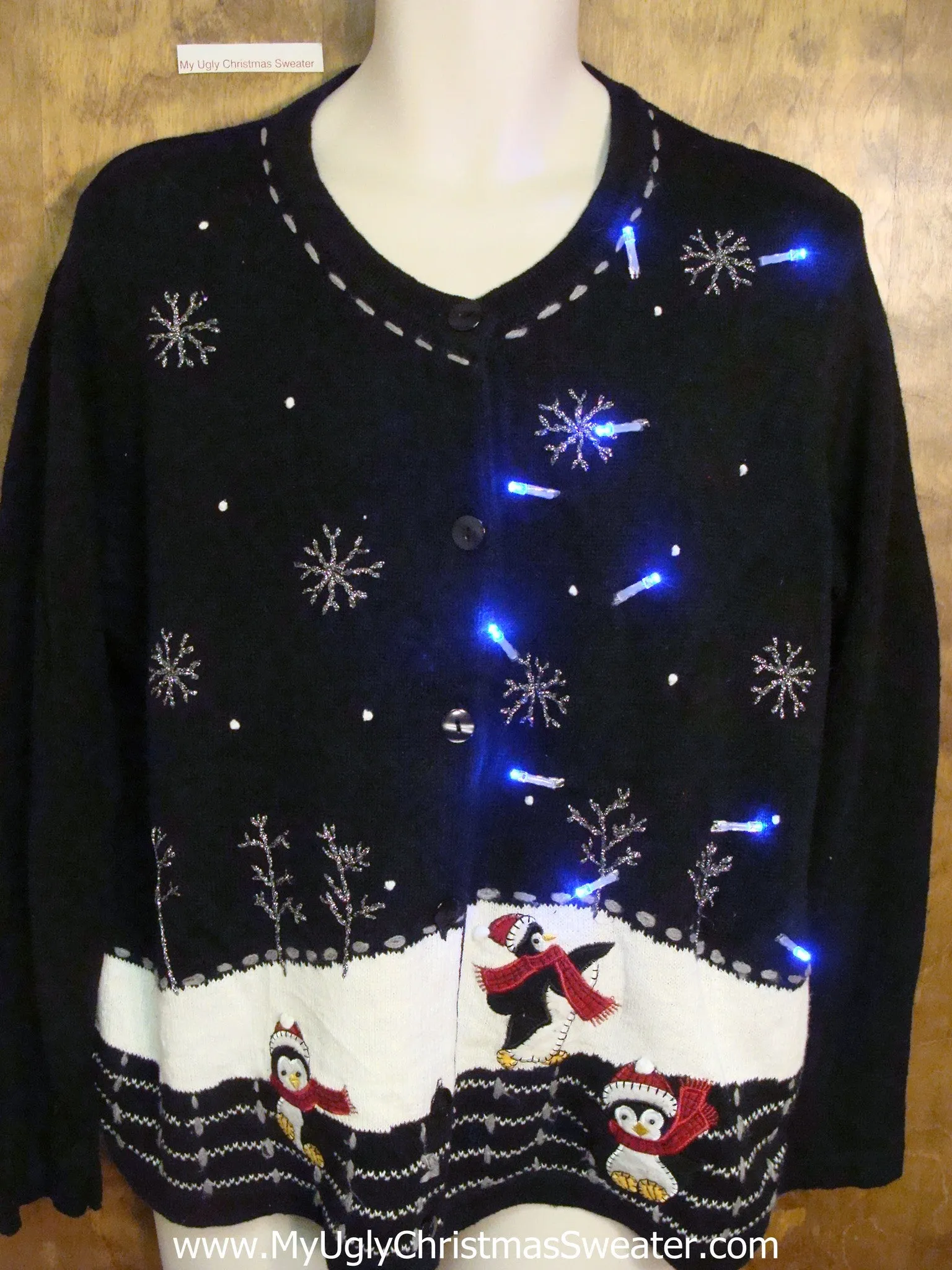 Penguin Snow Party Tacky Xmas Sweater with Lights