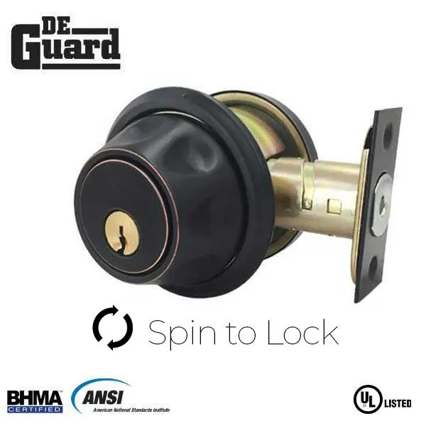 Premium Single Cylinder "Spin To Lock" Deadbolt - Oil Rubbed Bronze - Grade 3 - KW1