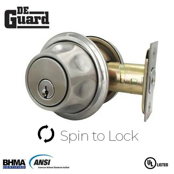 Premium Single Cylinder "Spin To Lock" Deadbolt - Satin Chrome - Grade 3 - SC1