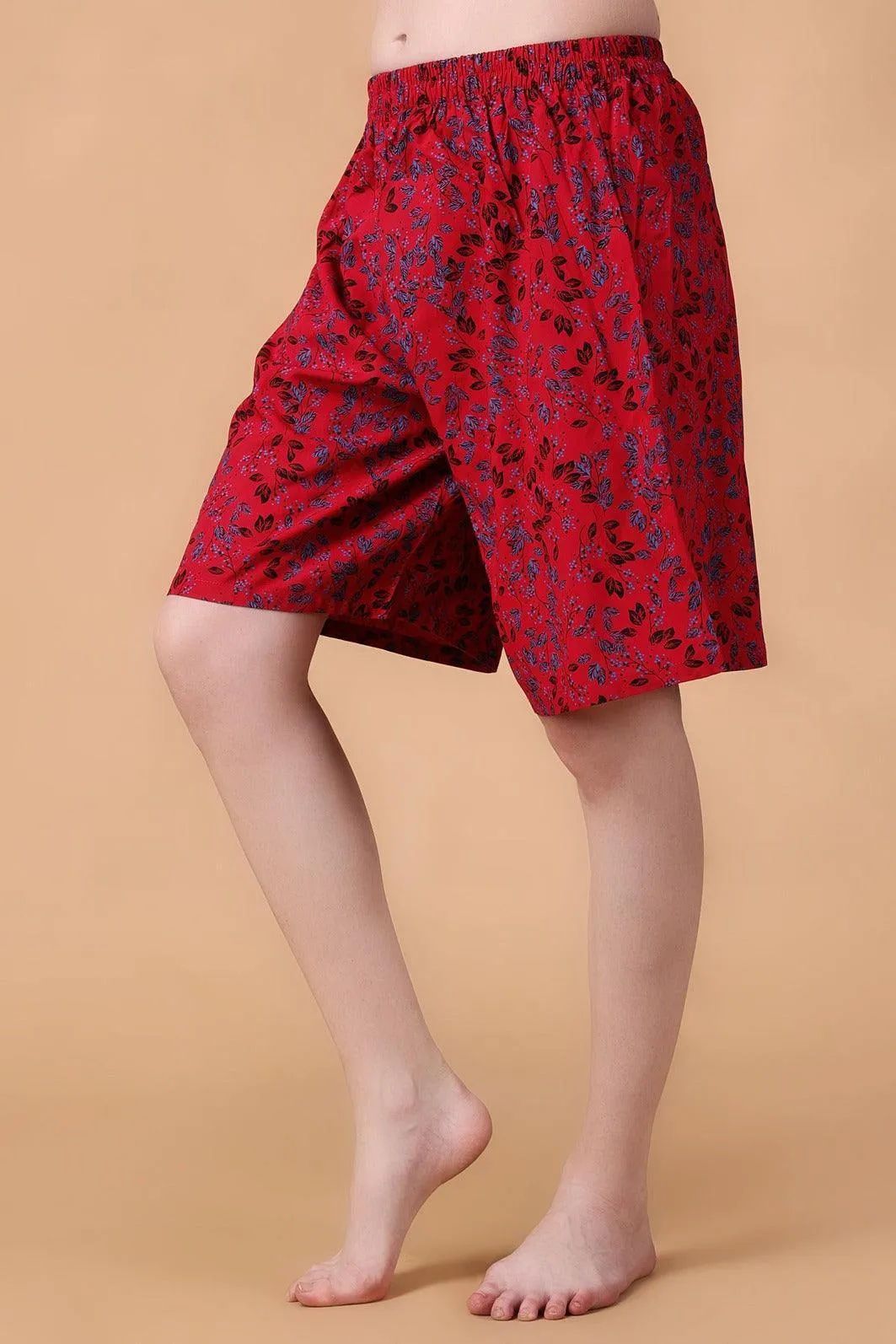 Red Leaves Printed Shorts