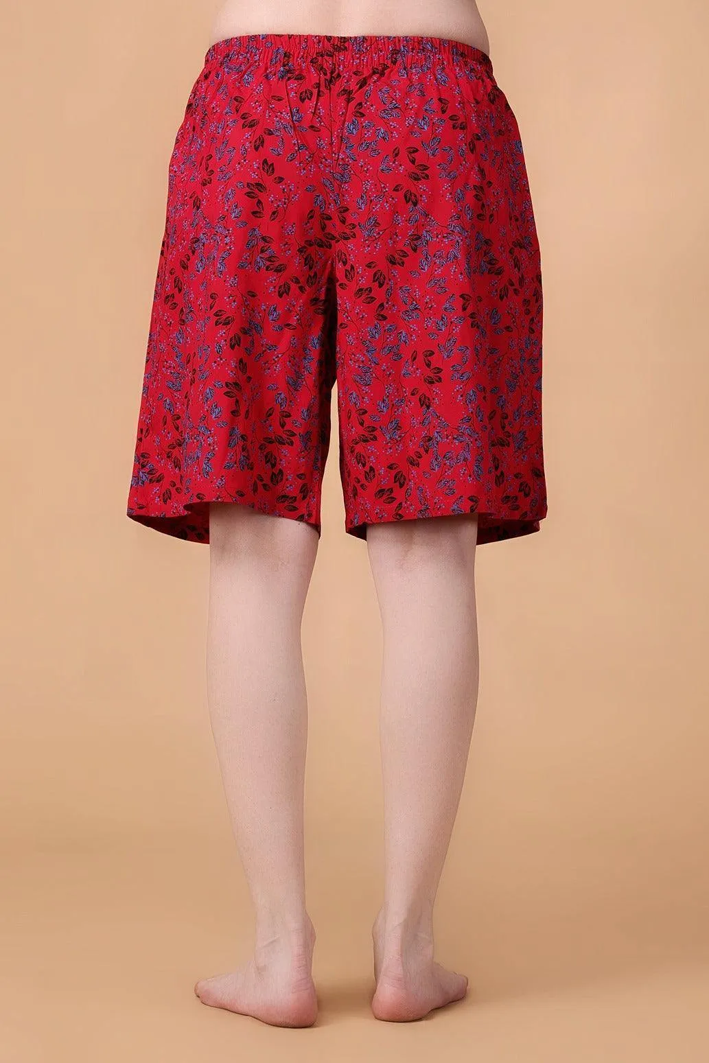 Red Leaves Printed Shorts