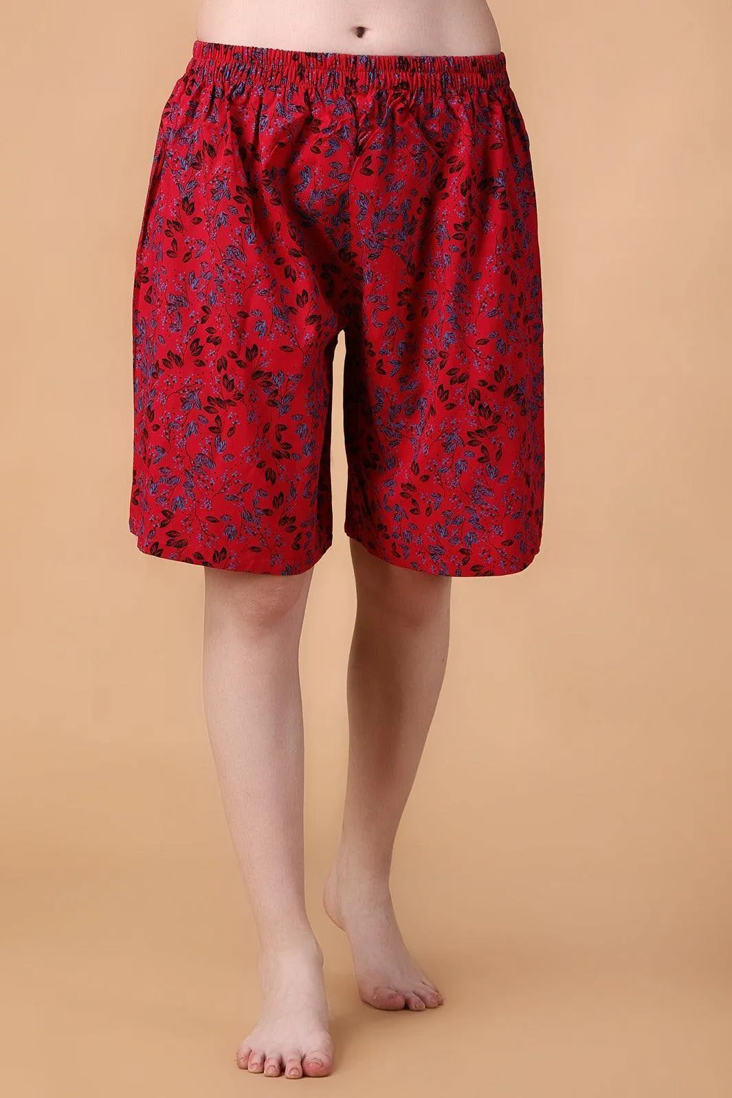 Red Leaves Printed Shorts