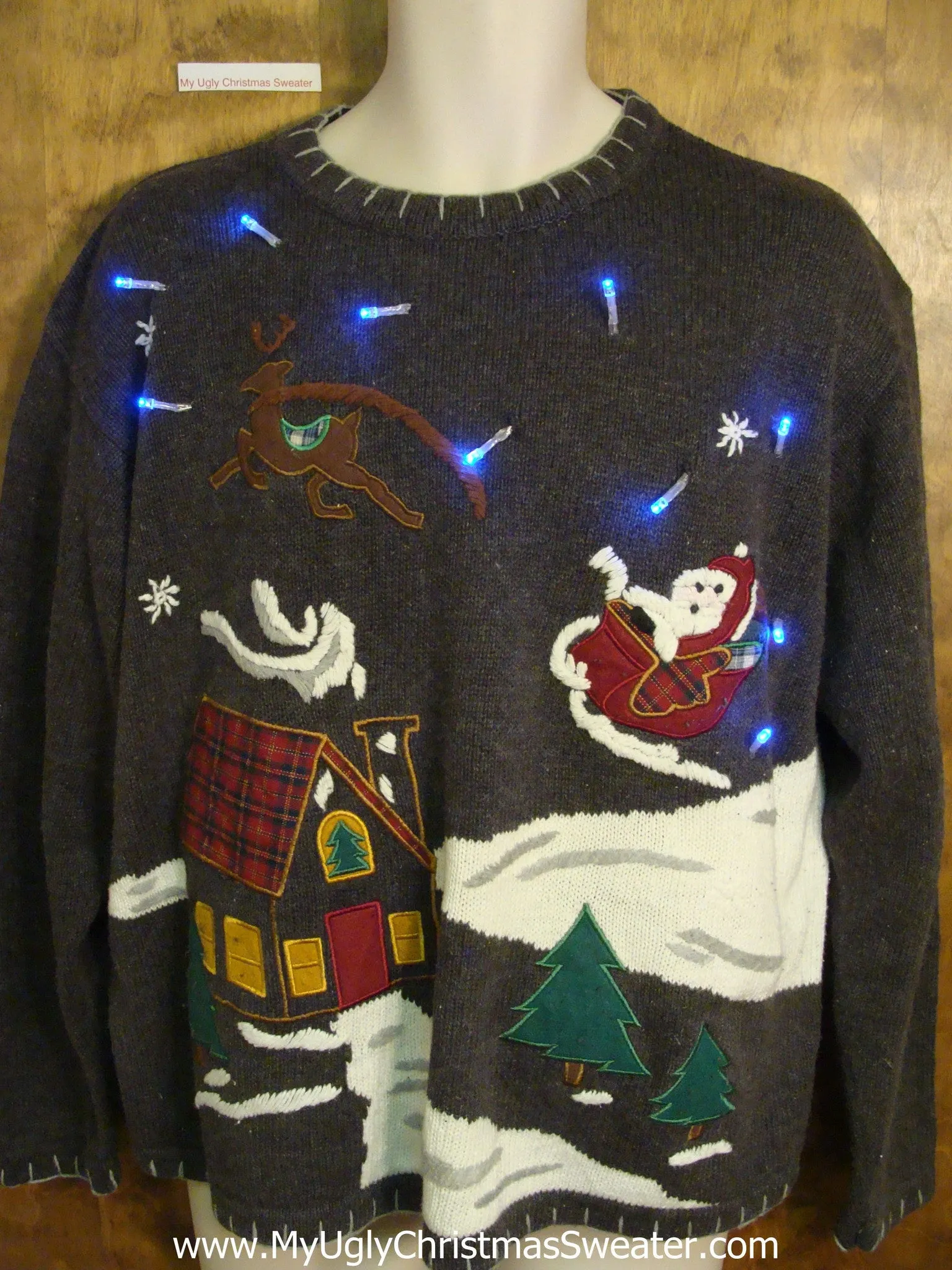 Santa and Reindeer 80s Cute Christmas Sweater with Lights