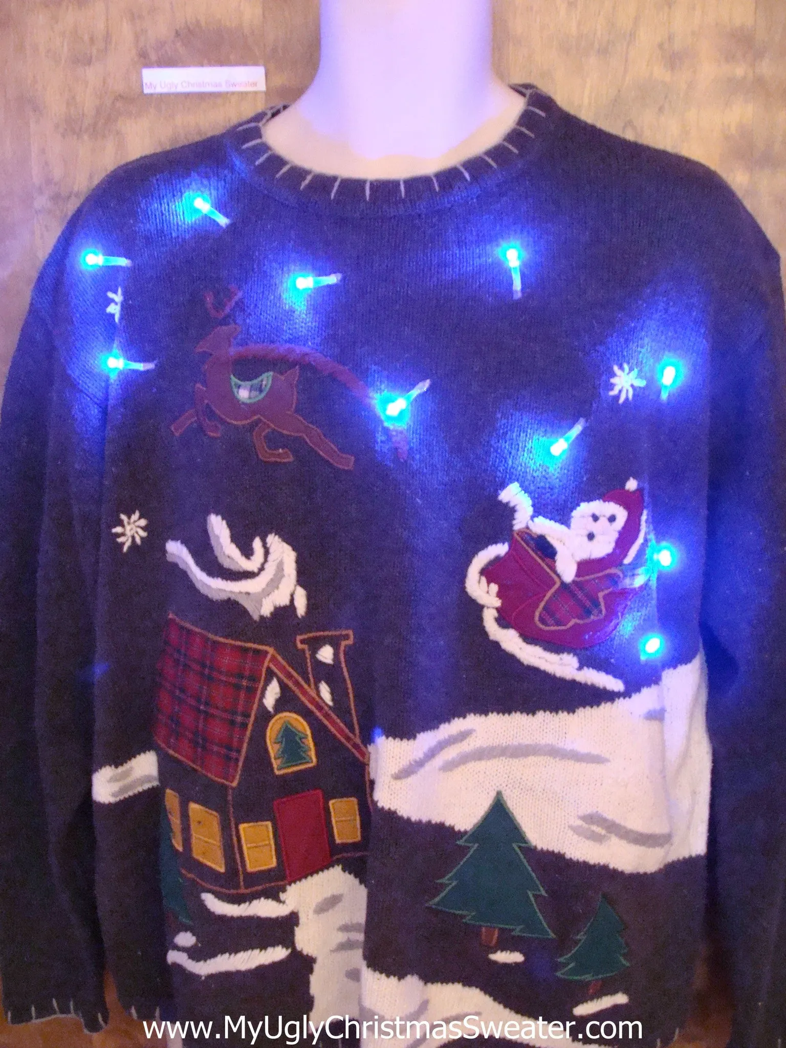 Santa and Reindeer 80s Cute Christmas Sweater with Lights