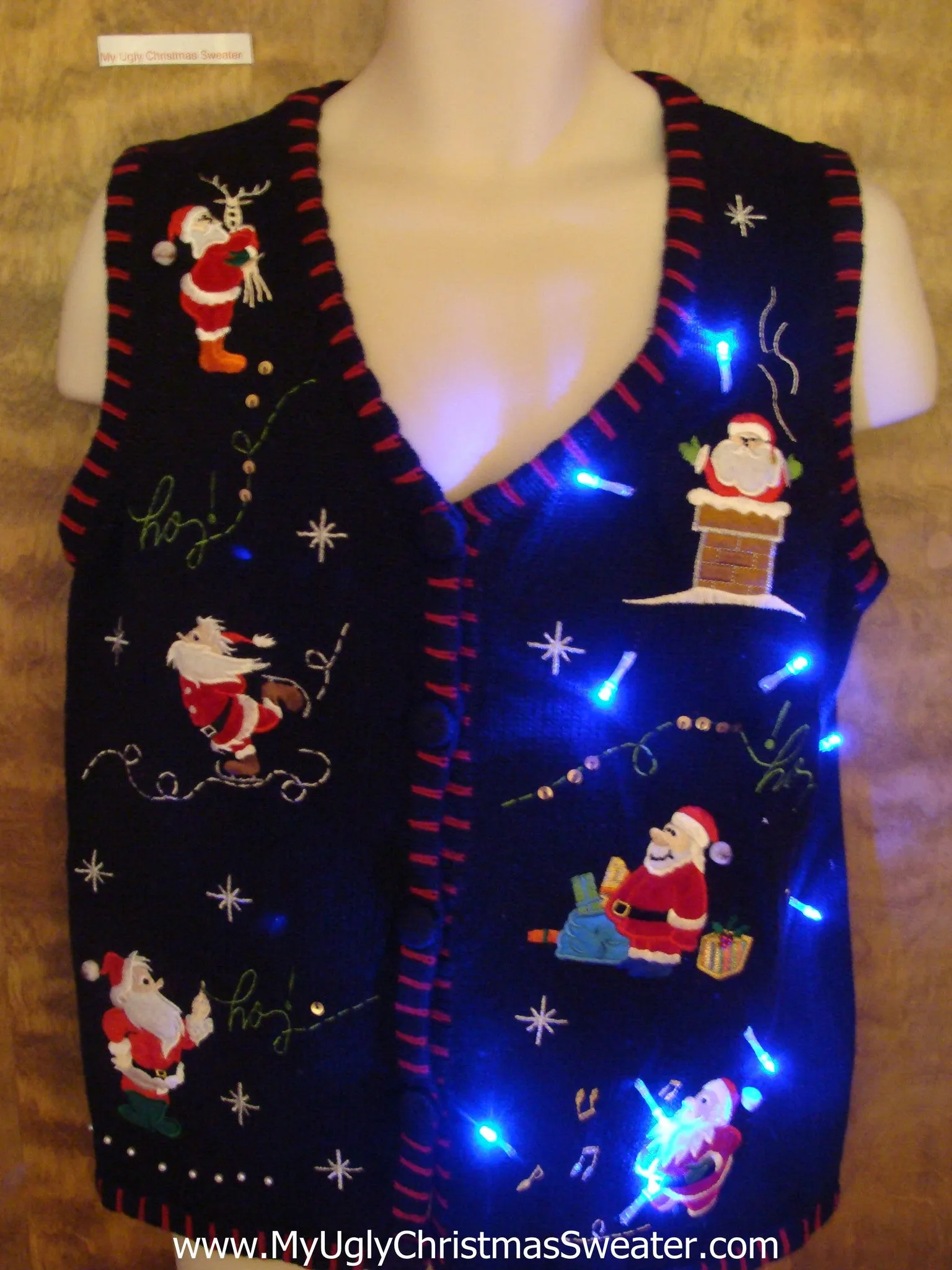 Santa Clones Working Light Up Ugly Xmas Sweater Vest