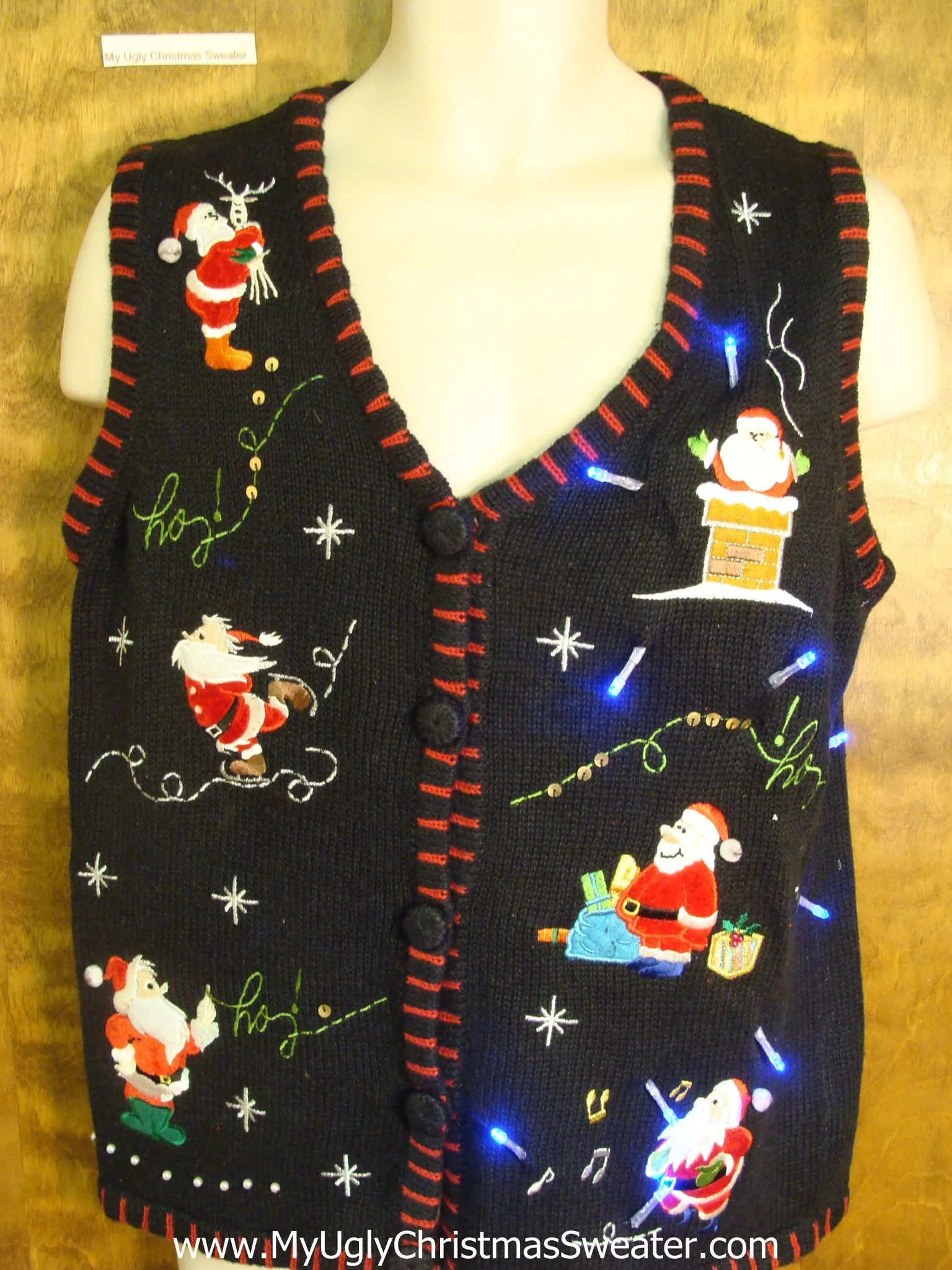 Santa Clones Working Light Up Ugly Xmas Sweater Vest