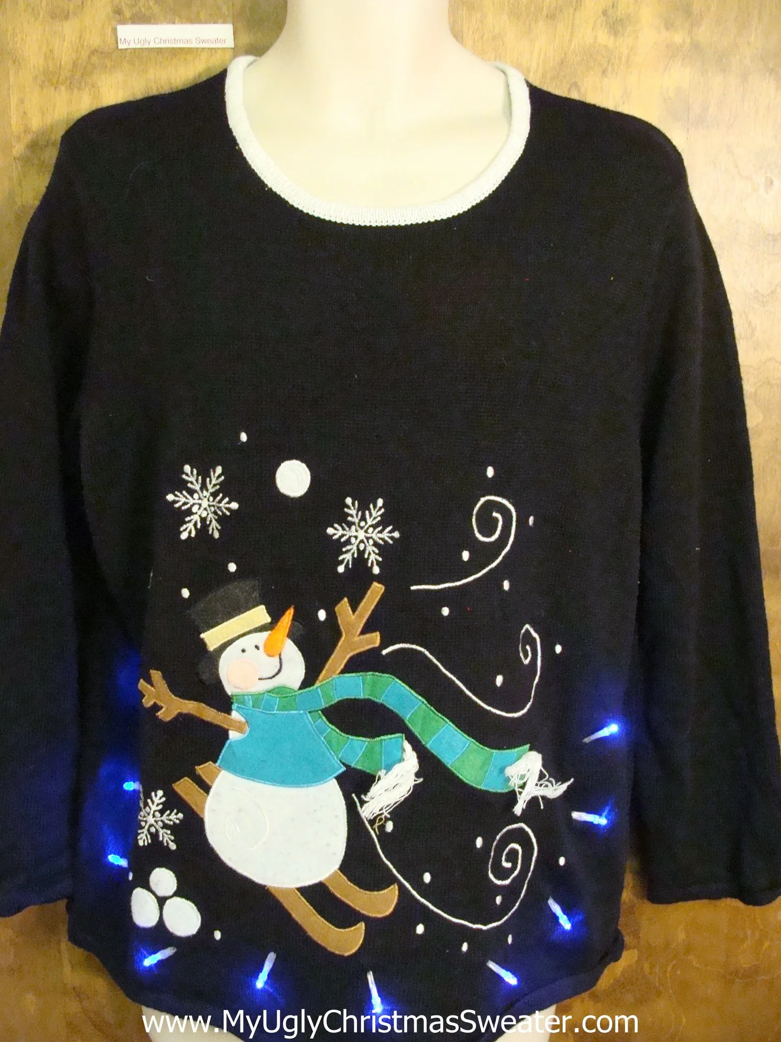 Skiing Snowman Funny Light Up Ugly Xmas Sweater