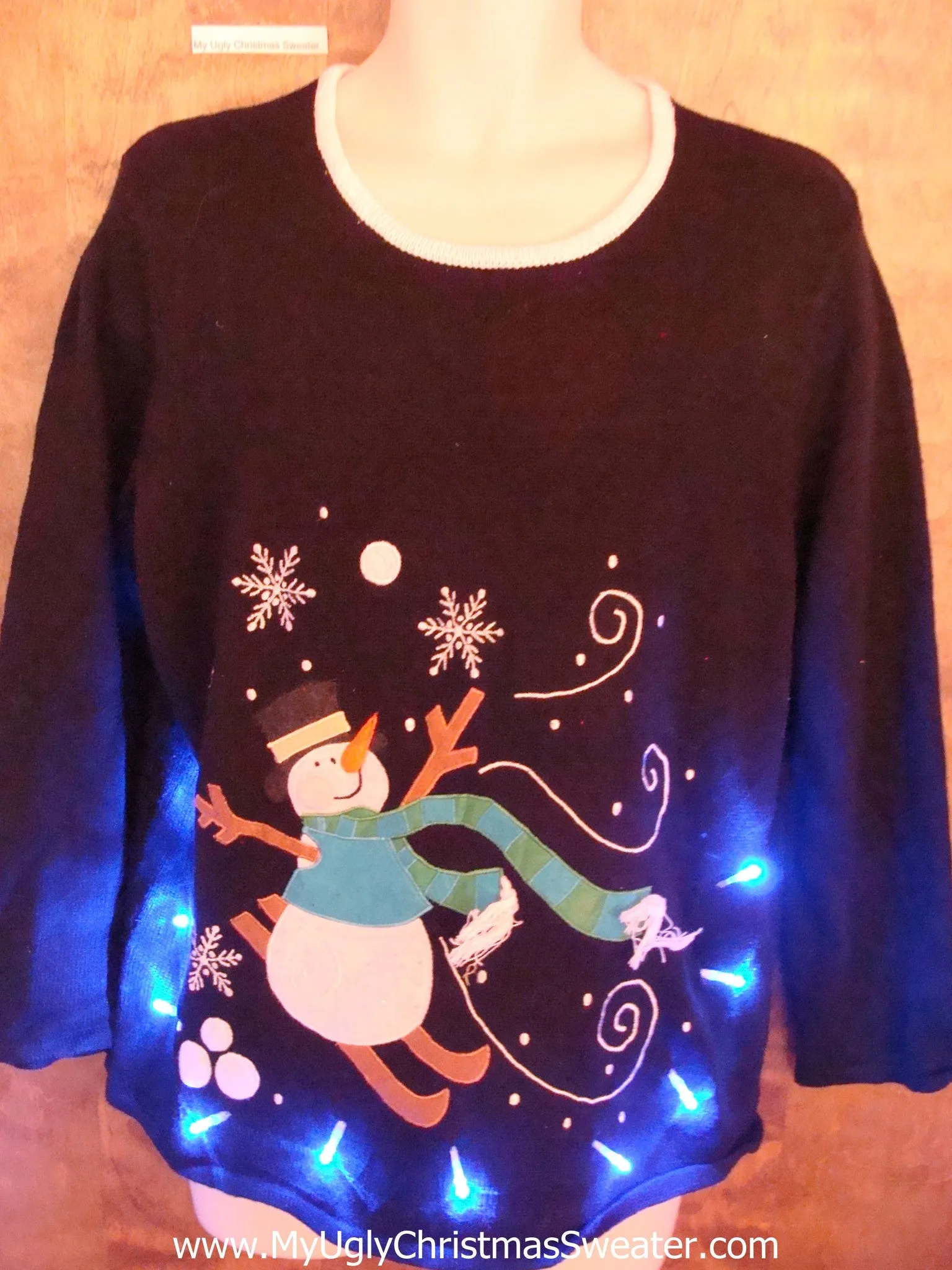 Skiing Snowman Funny Light Up Ugly Xmas Sweater