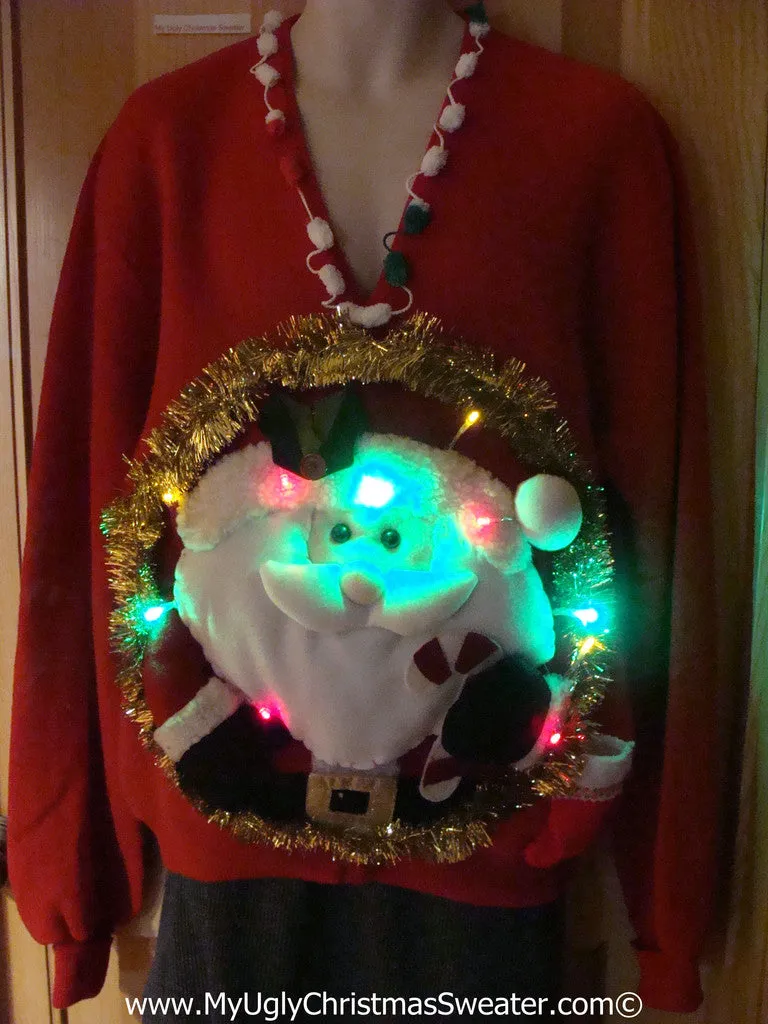 Tacky 3D Ugly Christmas Sweater Mens Puffy Santa with Lights  (A39)