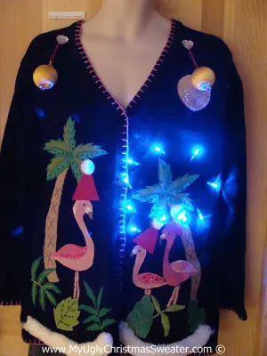 Tropical Themed 3D Ugly Christmas Sweater with Lights Flamingos (t13)