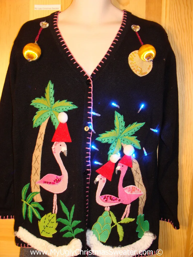 Tropical Themed 3D Ugly Christmas Sweater with Lights Flamingos (t13)