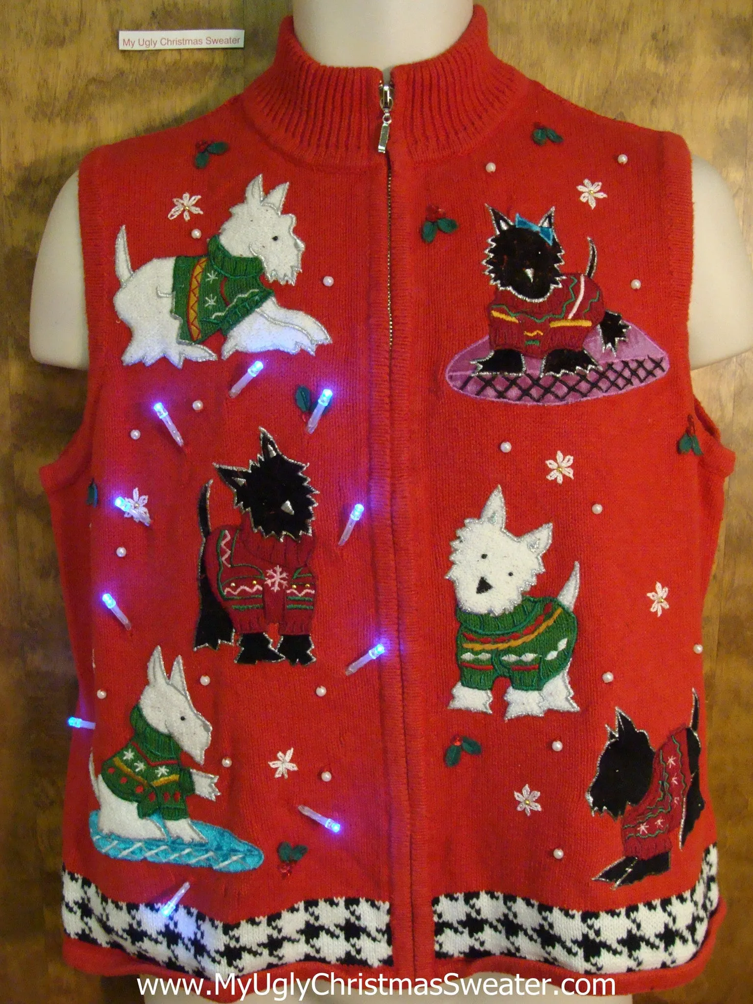 Westie and Scottie Dogs Light Up Ugly Xmas Sweater Vest