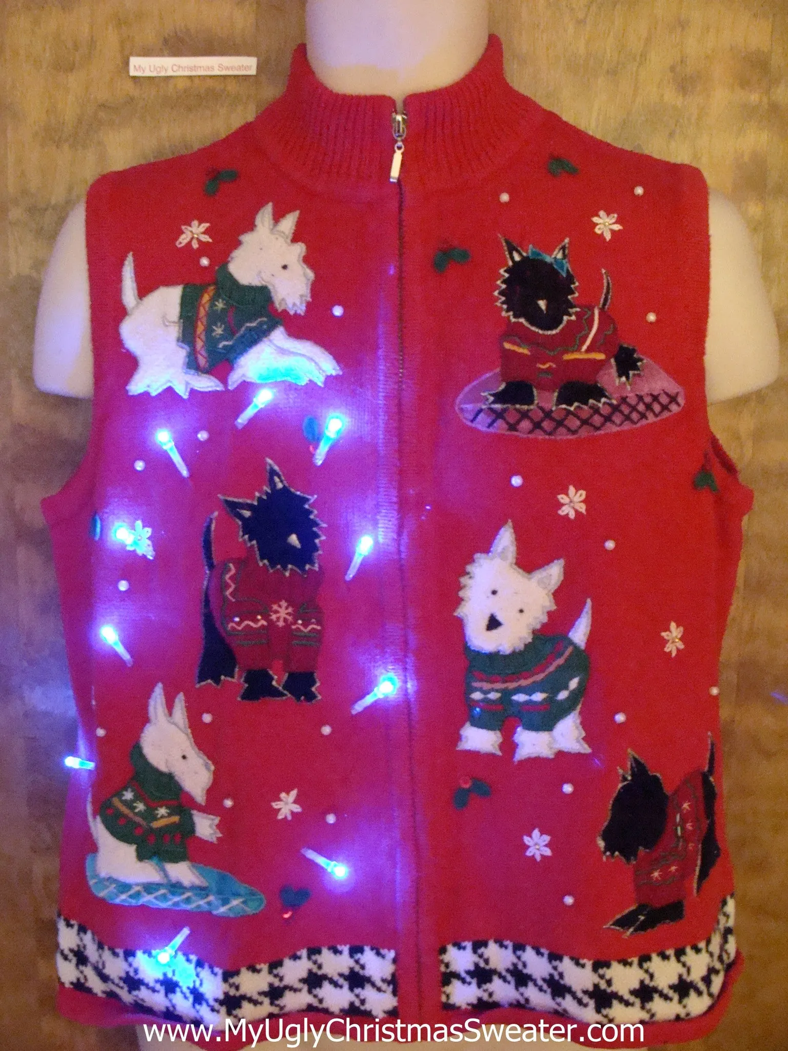 Westie and Scottie Dogs Light Up Ugly Xmas Sweater Vest