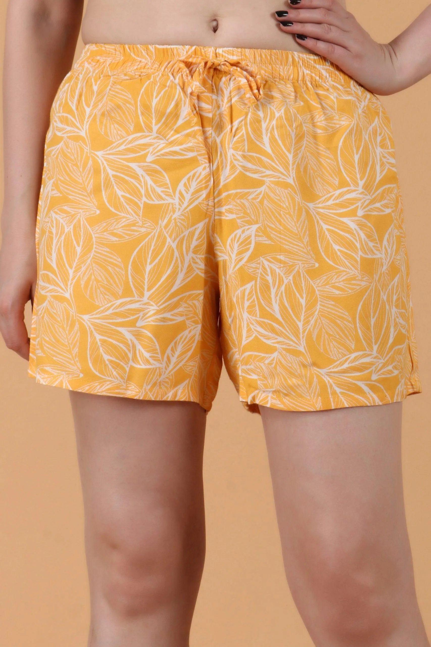 Yellow Leaves Printed Shorts